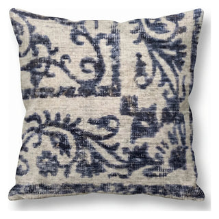 Flatwoven Washable Distressed Blue Damask Rug - Bala