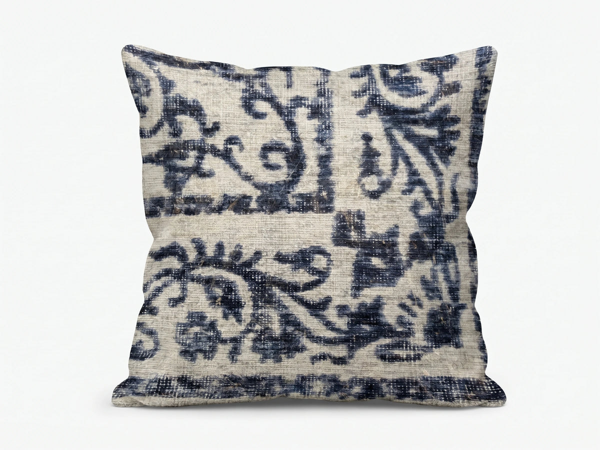 Flatwoven Washable Distressed Blue Damask Rug - Bala