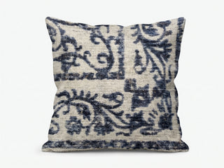 Flatwoven Washable Distressed Blue Damask Rug - Bala