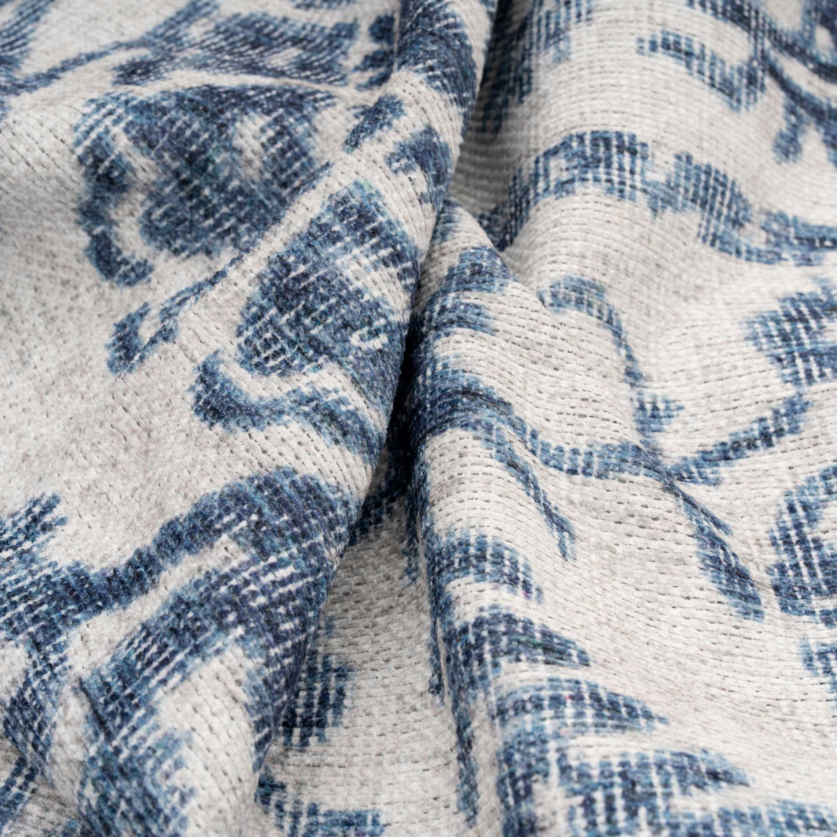 Flatwoven Washable Distressed Blue Damask Rug - Bala