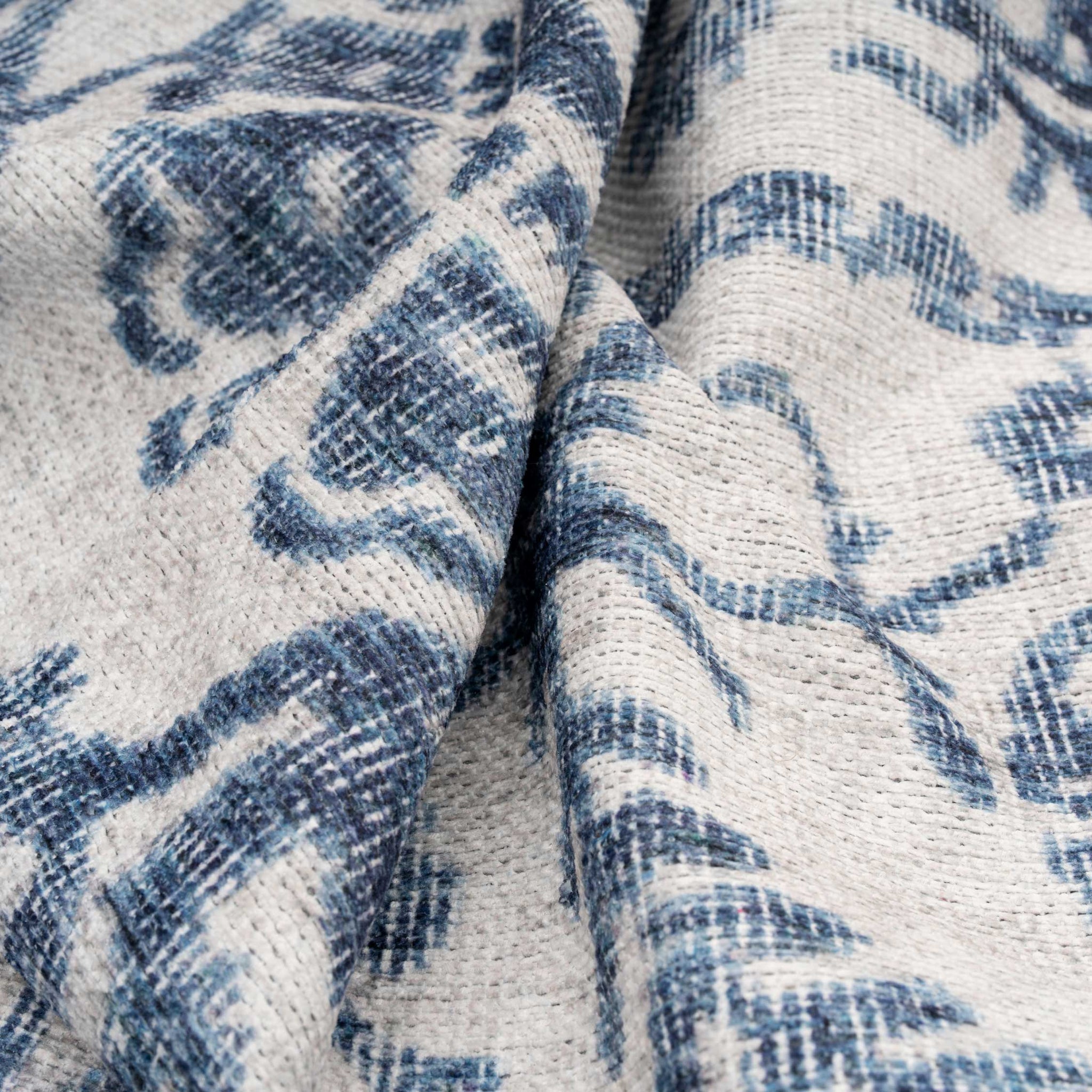 Flatwoven Washable Distressed Blue Damask Rug - Bala