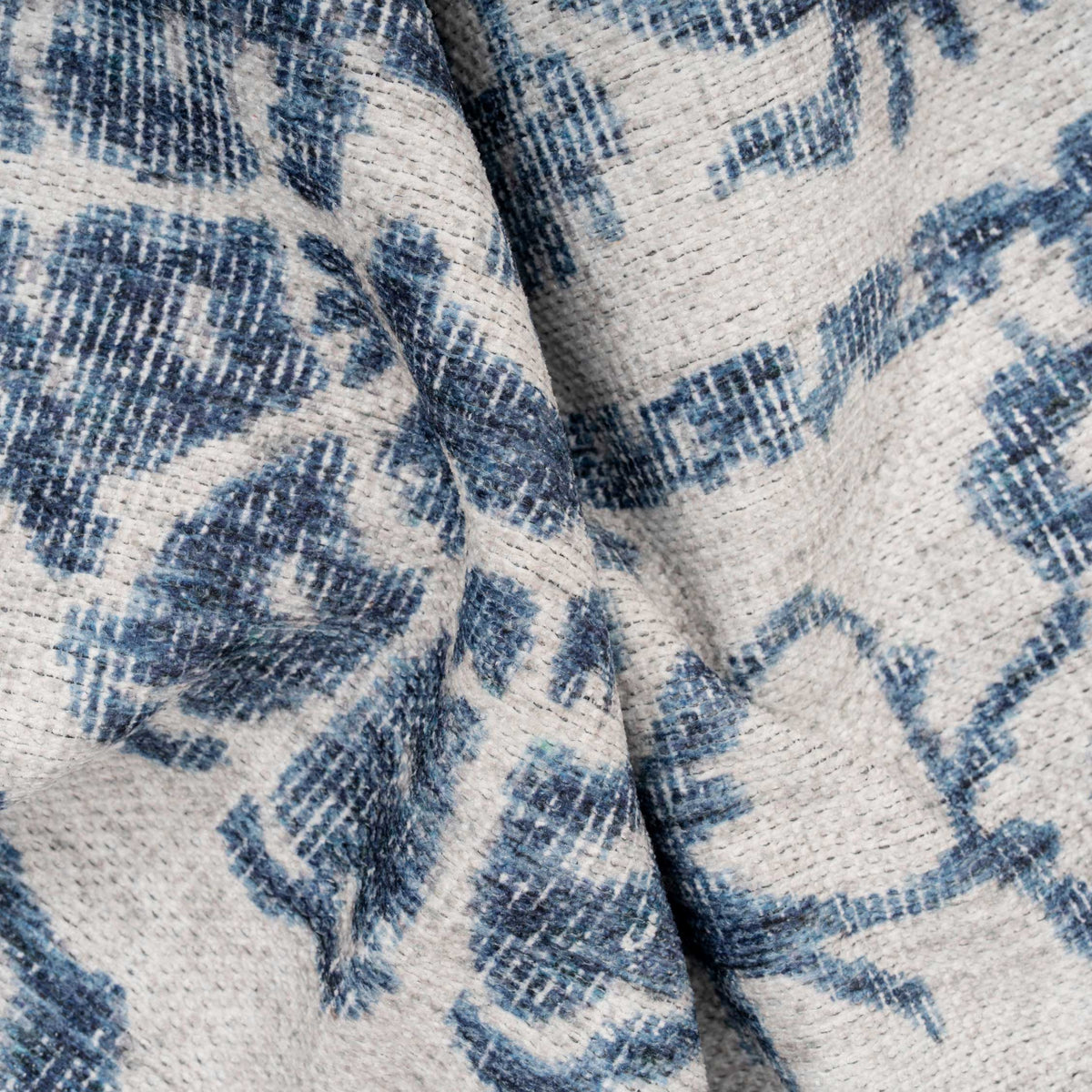 Distressed Blue Damask Washable Runner Rug