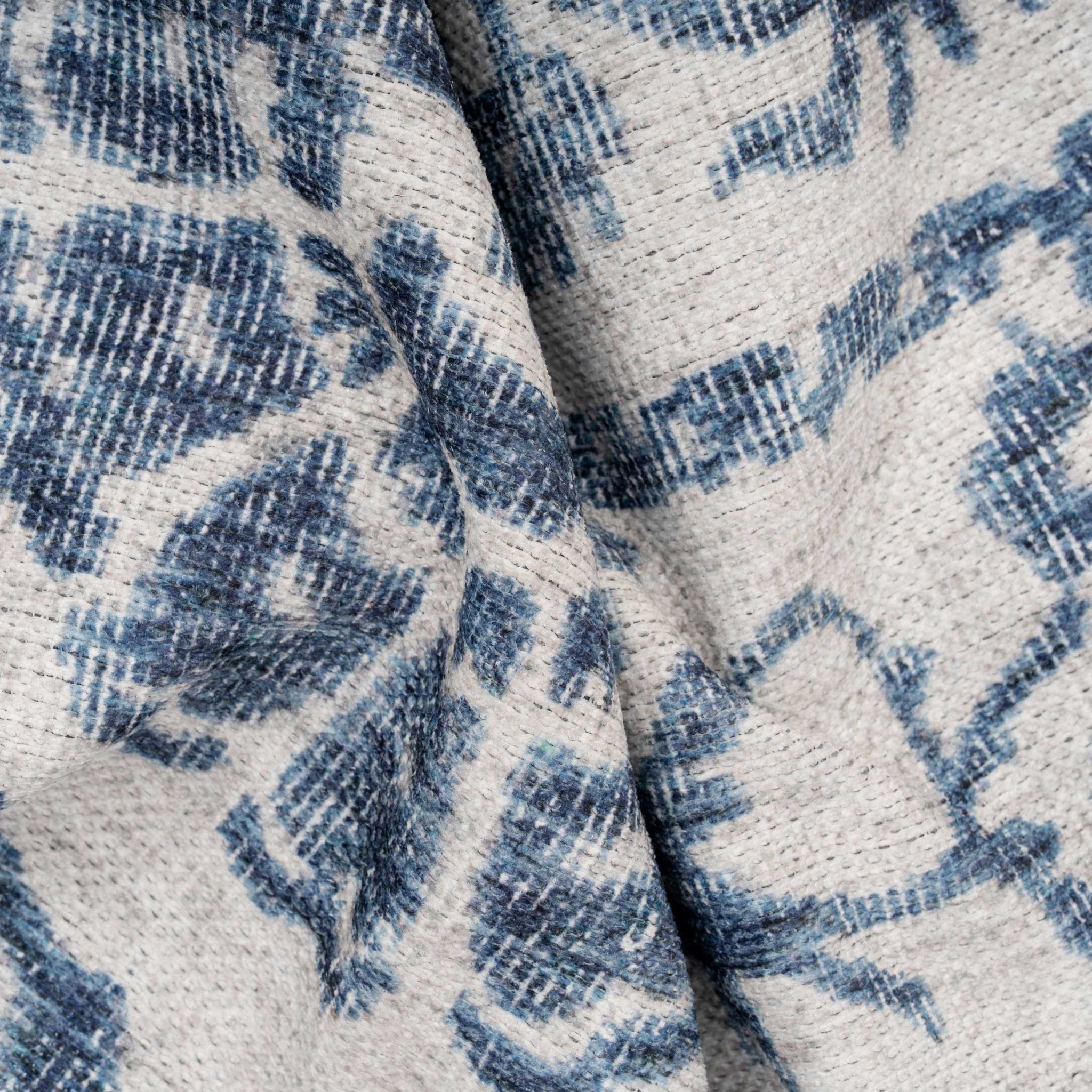 Distressed Blue Damask Washable Runner Rug