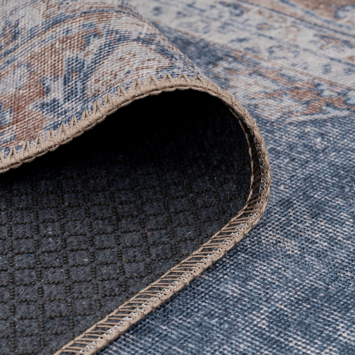 Flatwoven Washable Denim Blue Area Rug - Ballina