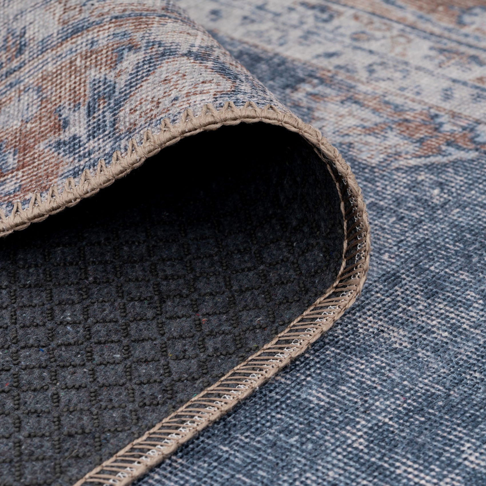 Flatwoven Washable Denim Blue Area Rug - Ballina