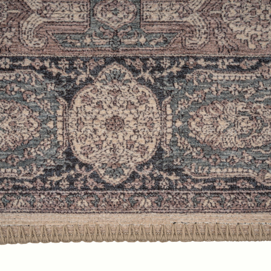 Flatwoven Washable Teal Medallion Runner - Caragh