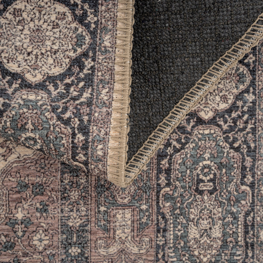 Flatwoven Washable Teal Medallion Runner - Caragh