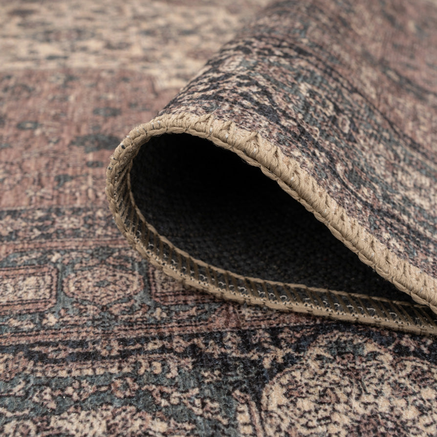 Flatwoven Washable Teal Medallion Area Rug - Caragh