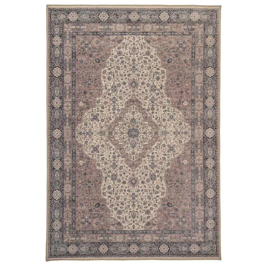 Flatwoven Washable Teal Medallion Area Rug - Caragh