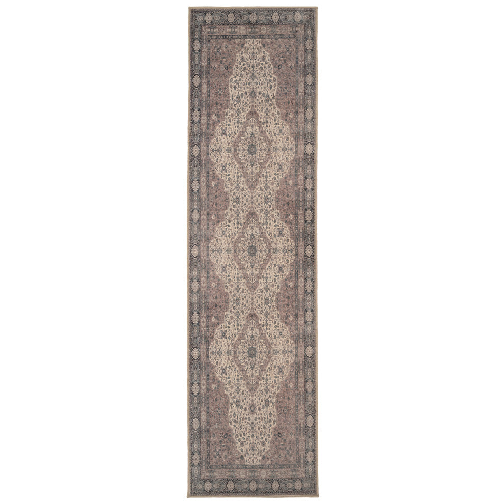 Flatwoven Washable Teal Medallion Runner - Caragh