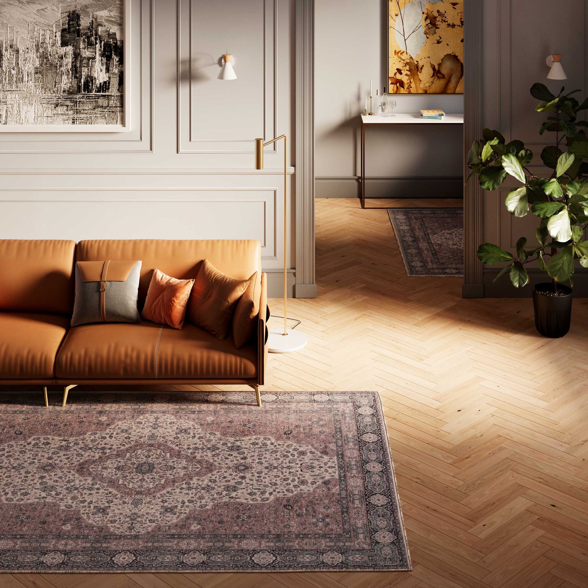 Flatwoven Washable Teal Medallion Area Rug - Caragh