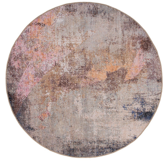 Washable Distressed Multicolour Circle Rug