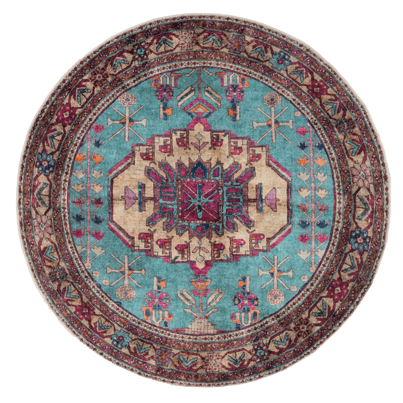 Flatwoven Washable Vibrant Teal Pink Distressed Boho Rug - Clarissa