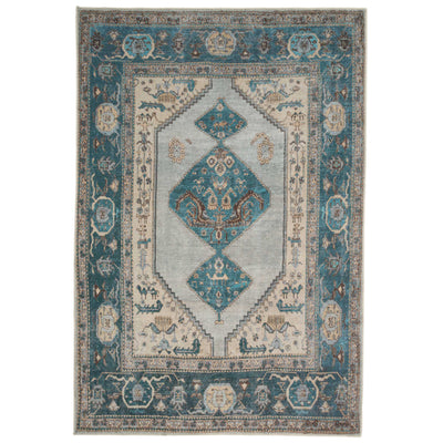 Distressed Teal Bordered Washable Area Rug