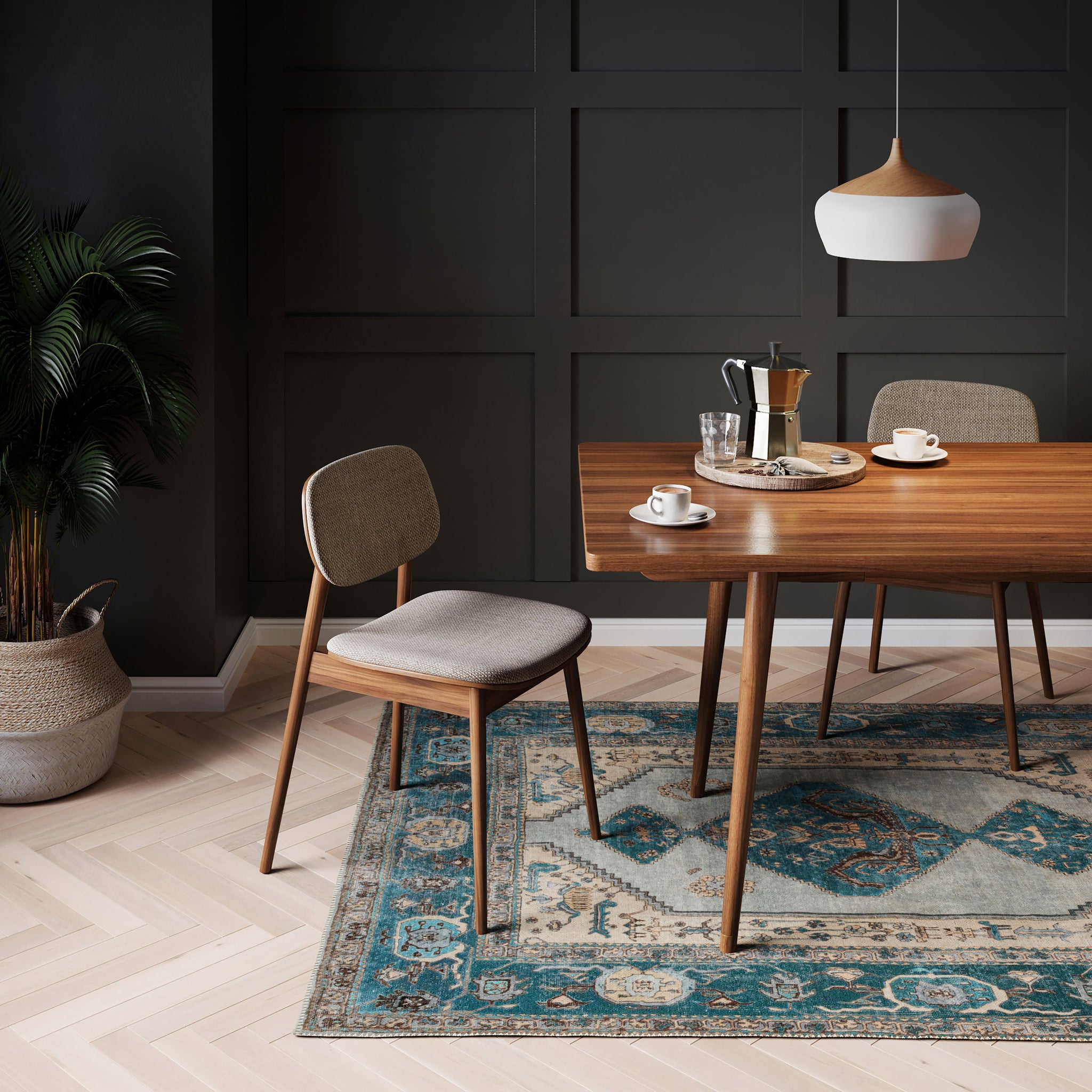 Distressed Teal Bordered Washable Area Rug