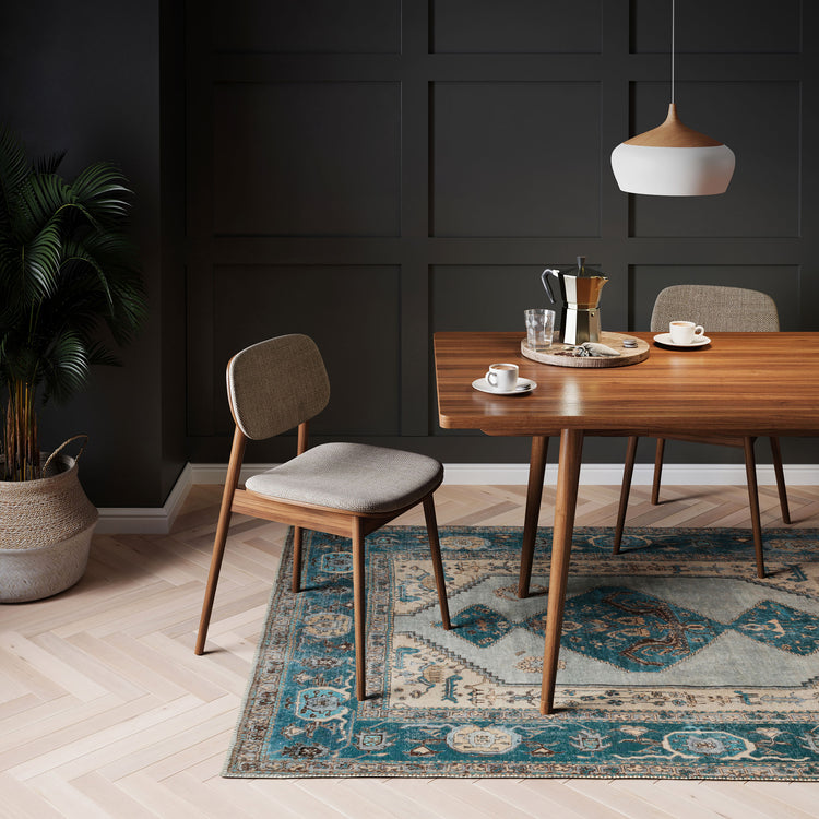 Distressed Teal Bordered Washable Area Rug