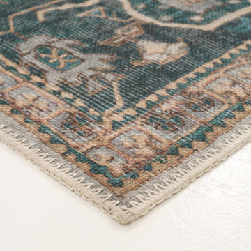 Distressed Teal Washable Runner Rug