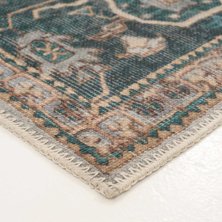 Distressed Teal Washable Runner Rug