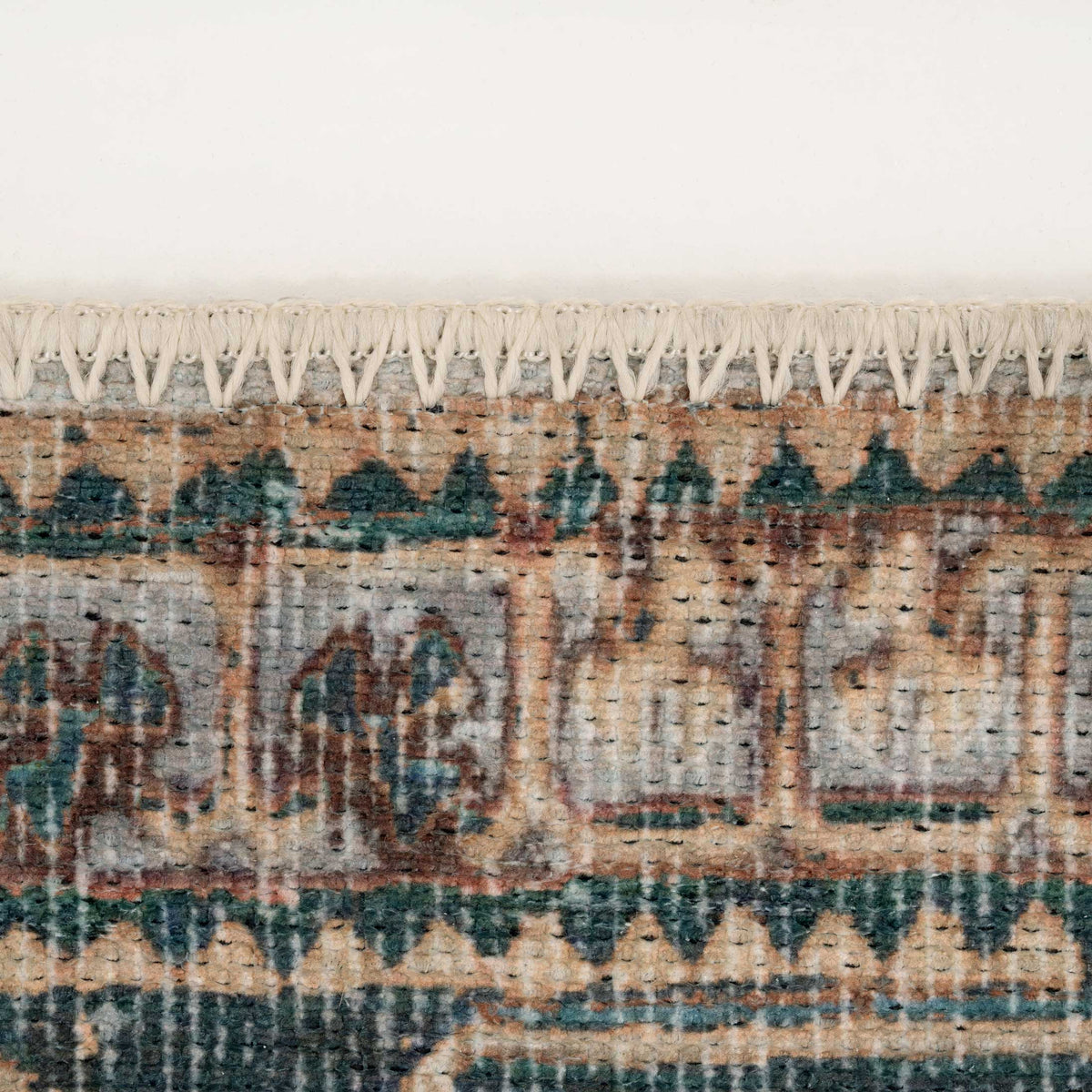 Distressed Teal Washable Runner Rug
