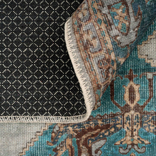 Distressed Teal Bordered Washable Area Rug