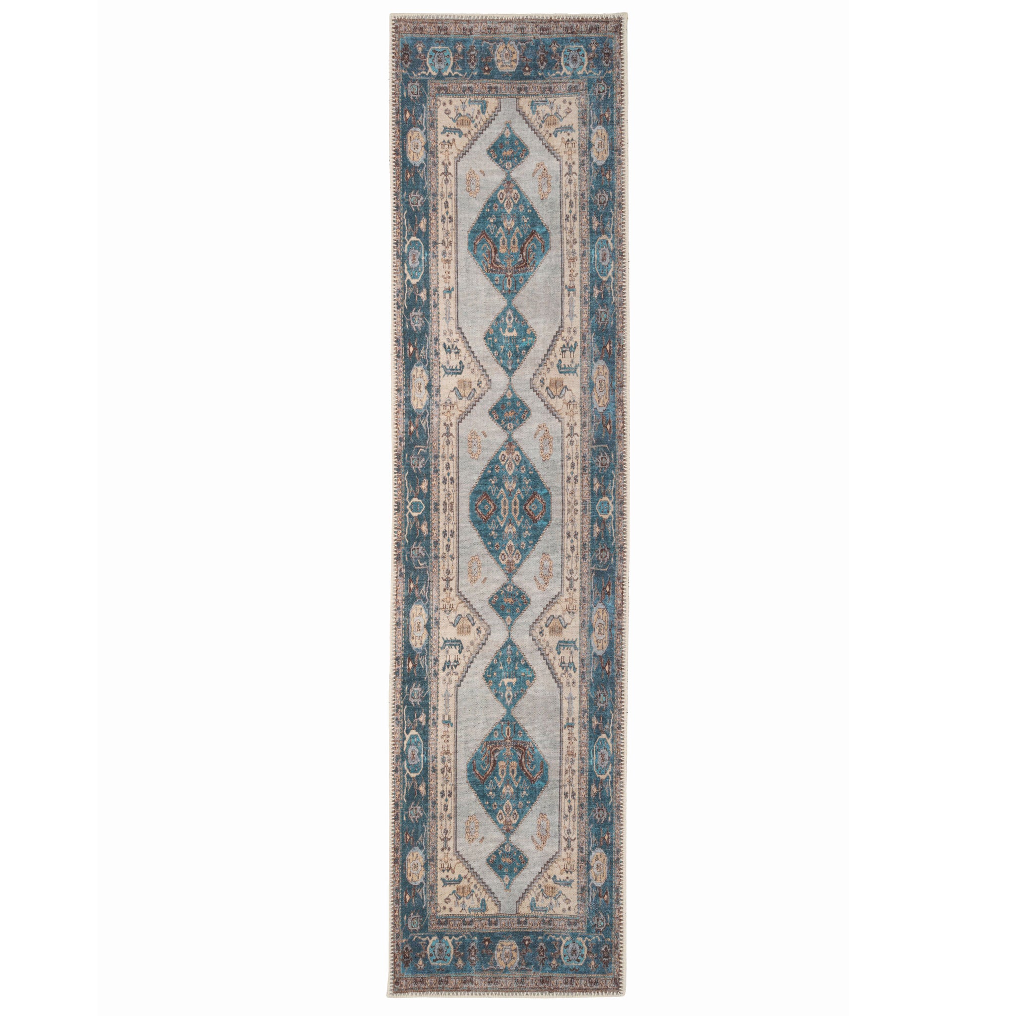 Distressed Teal Washable Runner Rug