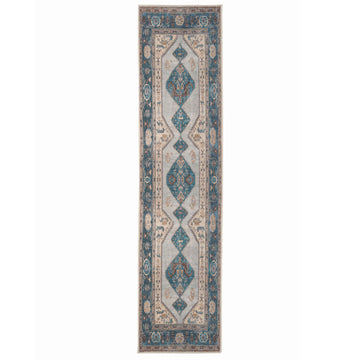 Distressed Teal Washable Runner Rug