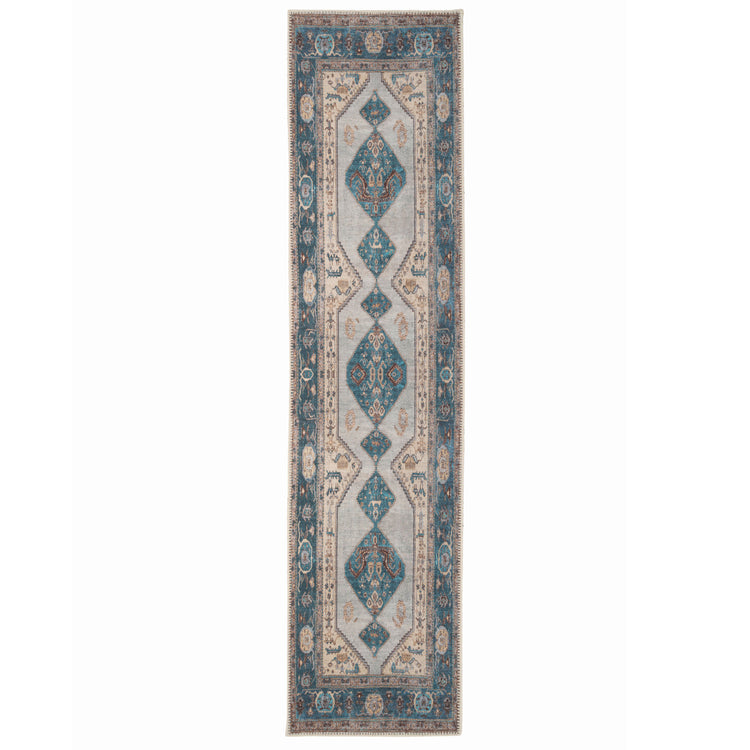 Distressed Teal Washable Runner Rug