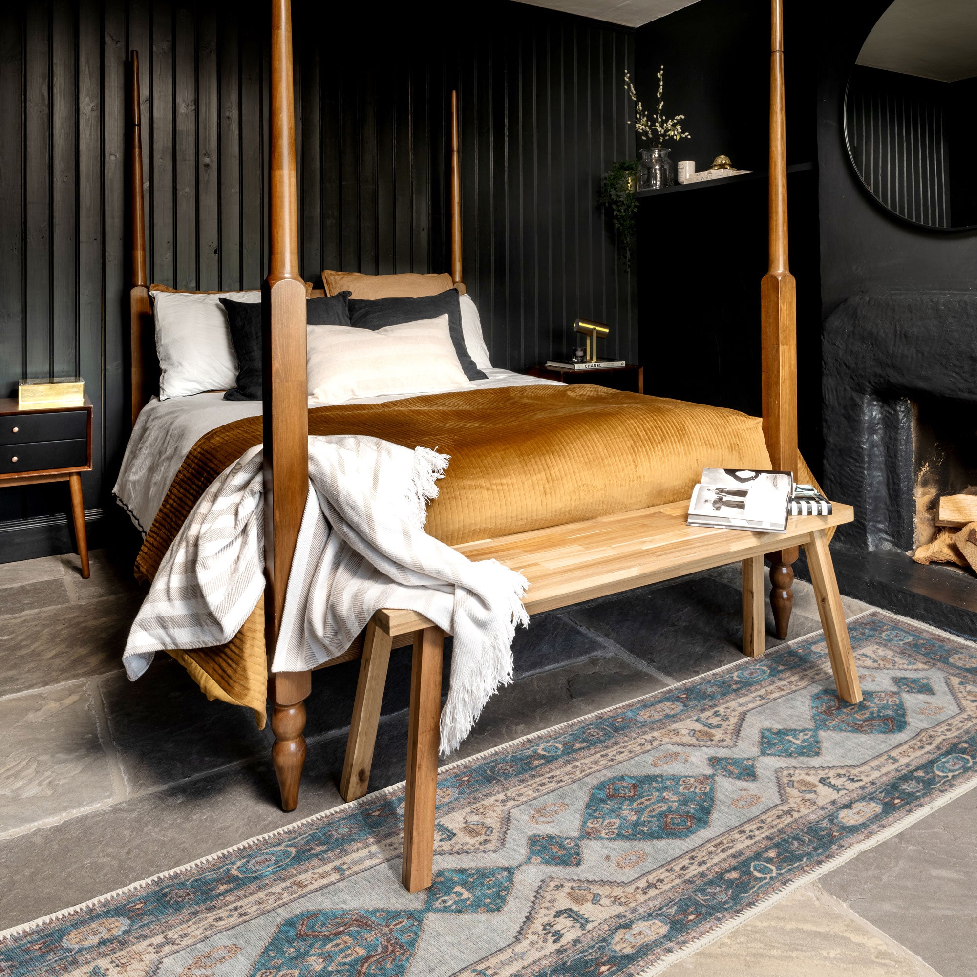 Distressed Teal Washable Runner Rug