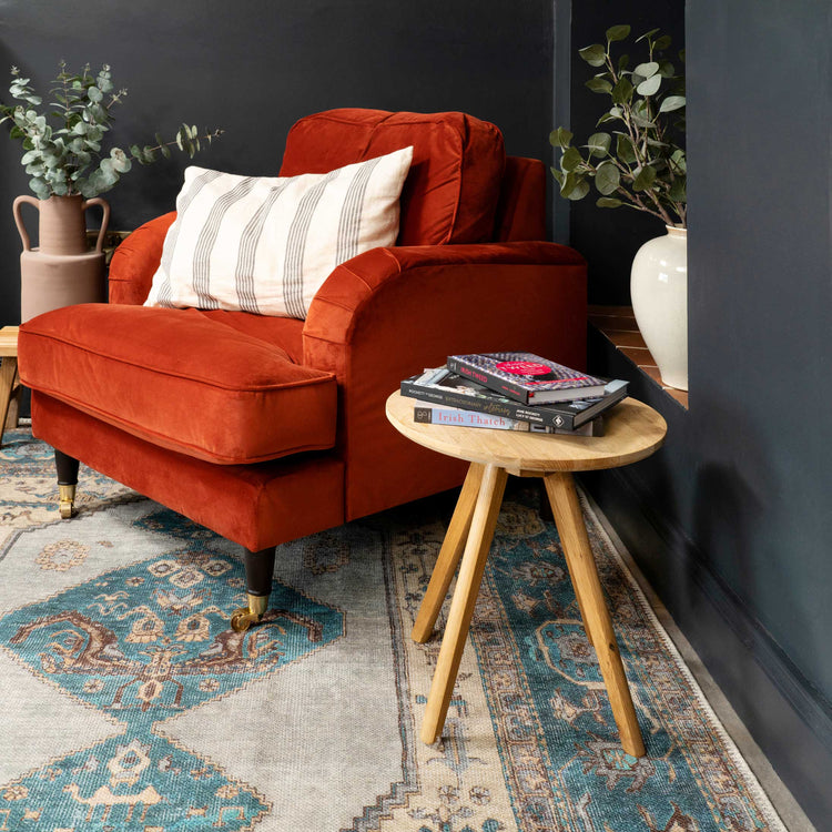 Distressed Teal Bordered Washable Area Rug