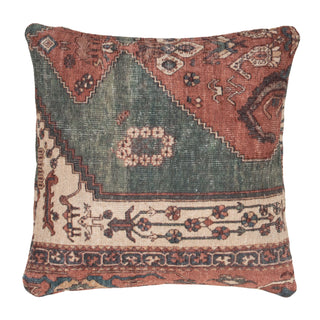 Flatwoven Washable Distressed Terracotta Green Boho Rug - Faro