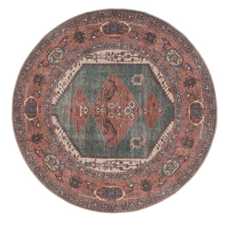Flatwoven Washable Distressed Terracotta Green Boho Rug - Faro