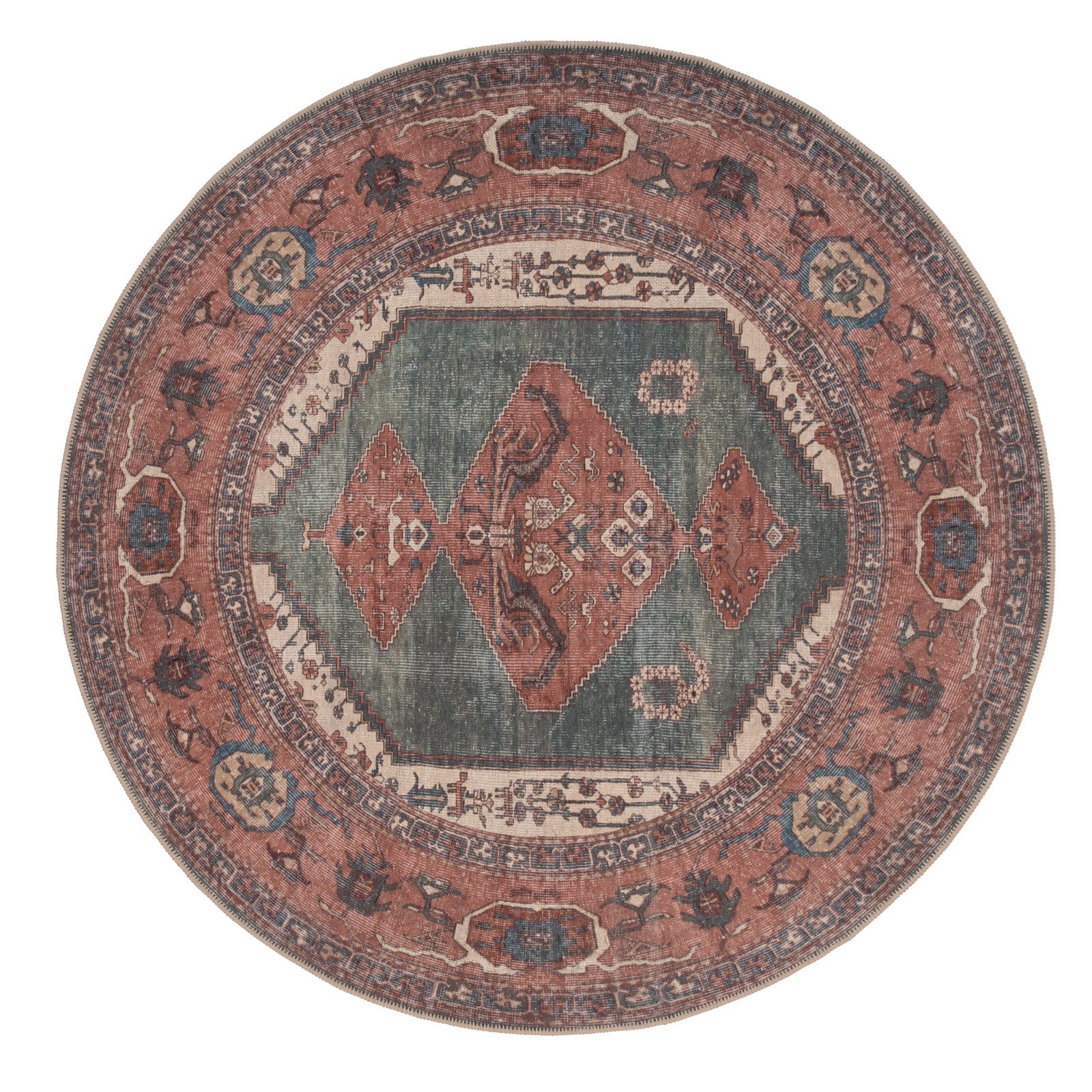 Flatwoven Washable Distressed Terracotta Circle Rug