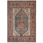 Distressed Terracotta Green Washable Boho Rug