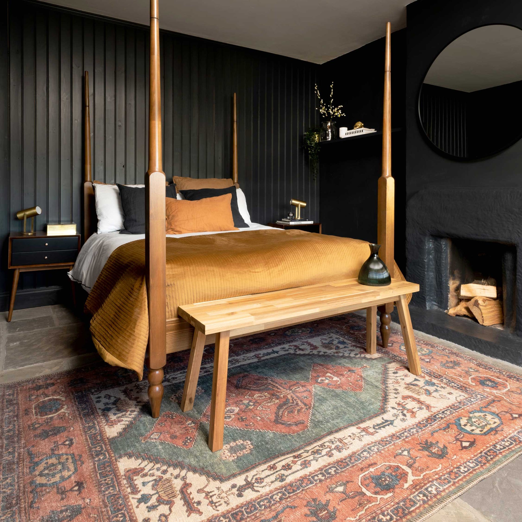 Distressed Terracotta Green Washable Boho Rug