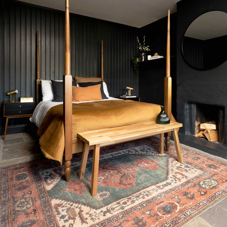 Distressed Terracotta Green Washable Boho Rug