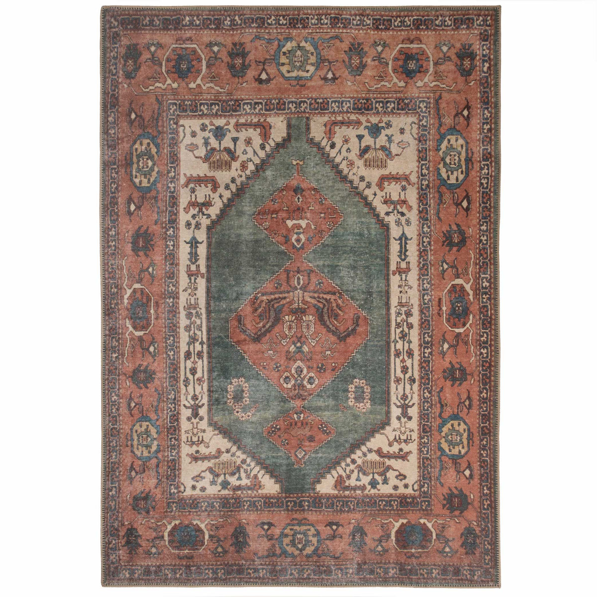 Distressed Bordered Washable Rug