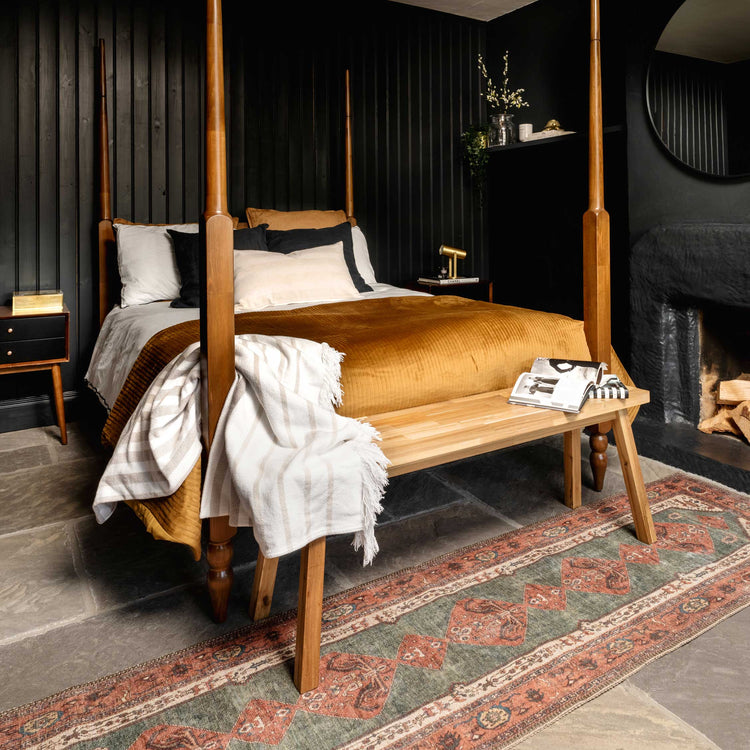 Distressed Terracotta Green Boho Runner Rug