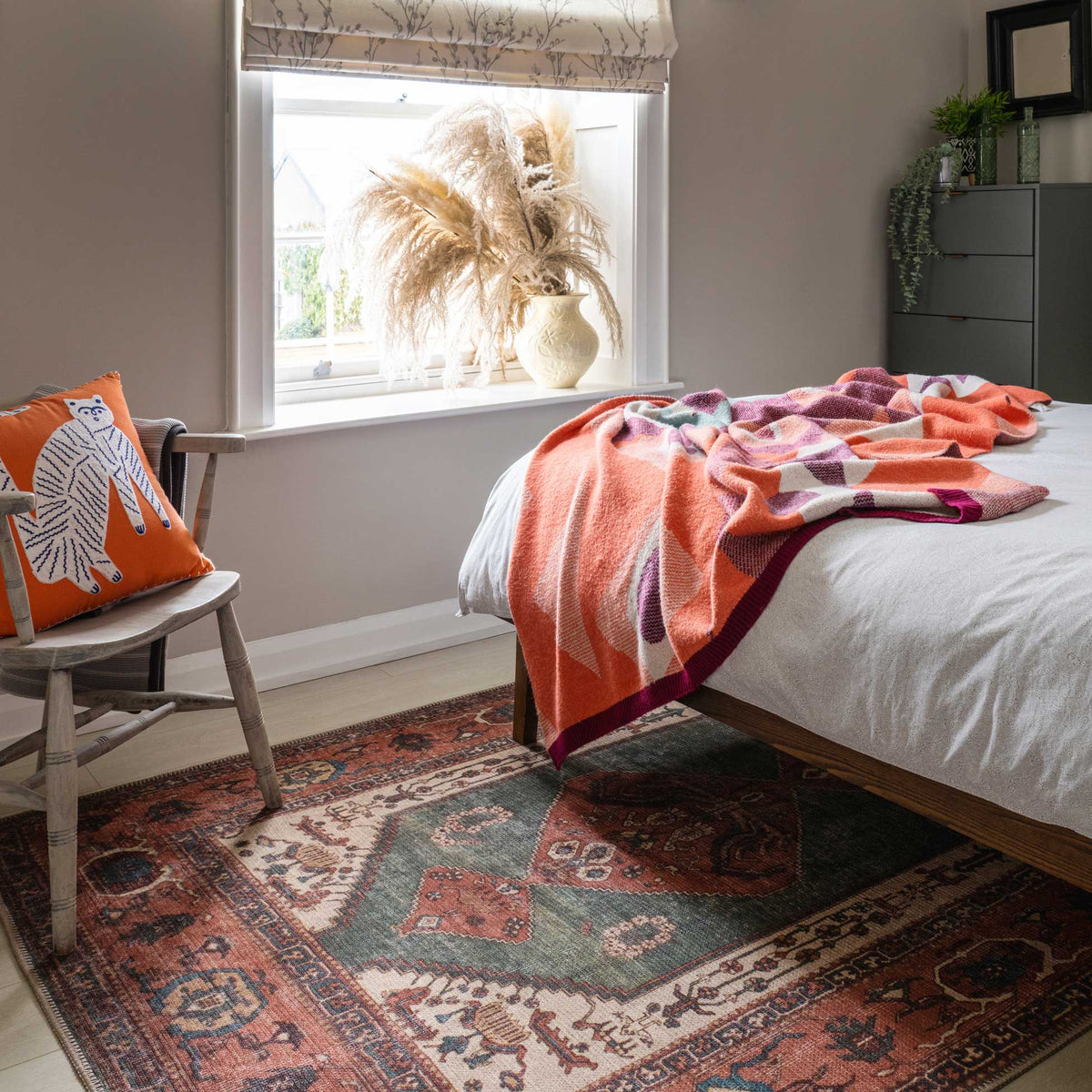 Distressed Terracotta Green Boho Runner Rug