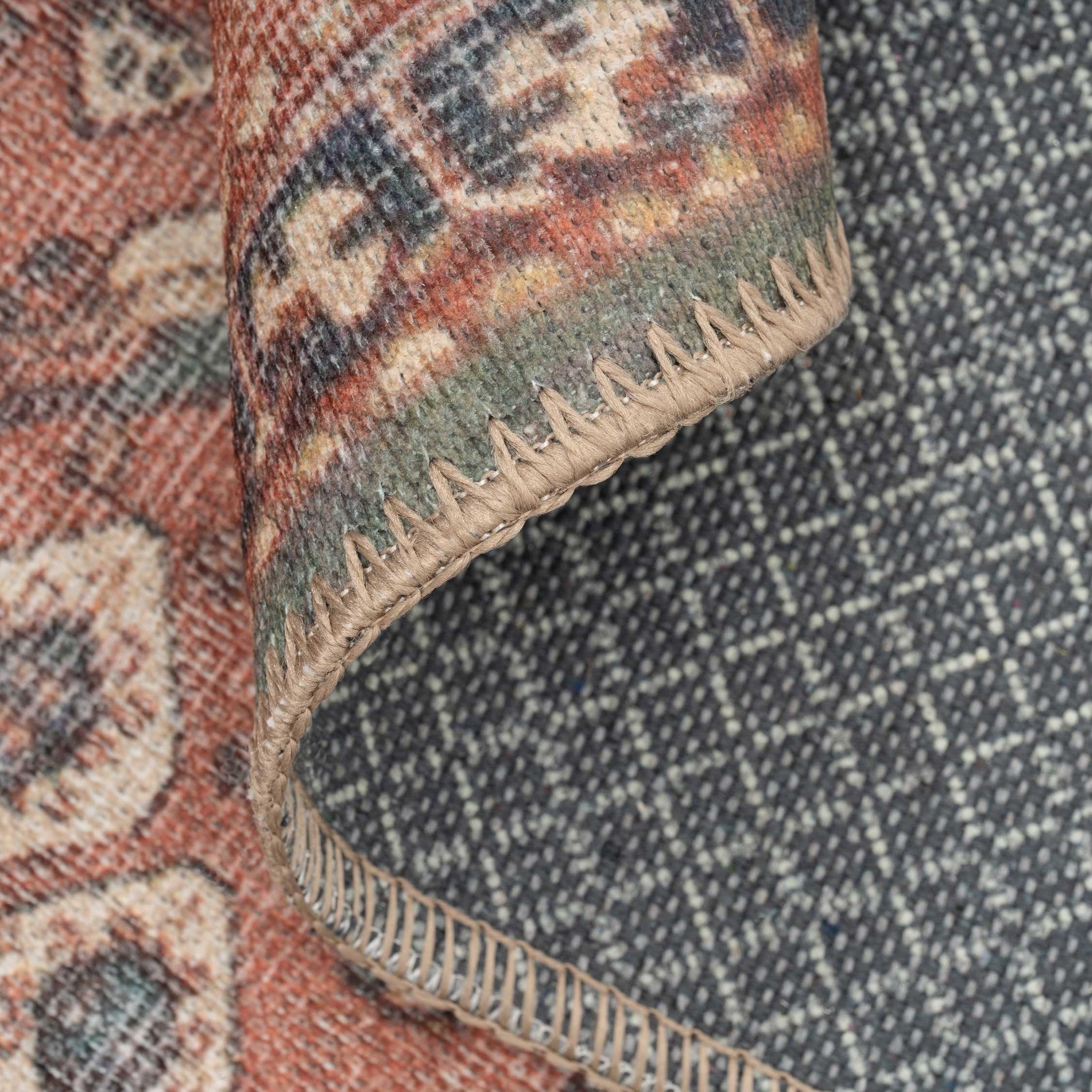 Distressed Terracotta Green Boho Runner Rug