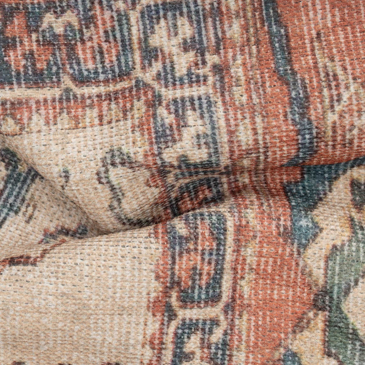 Distressed Terracotta Green Boho Runner Rug