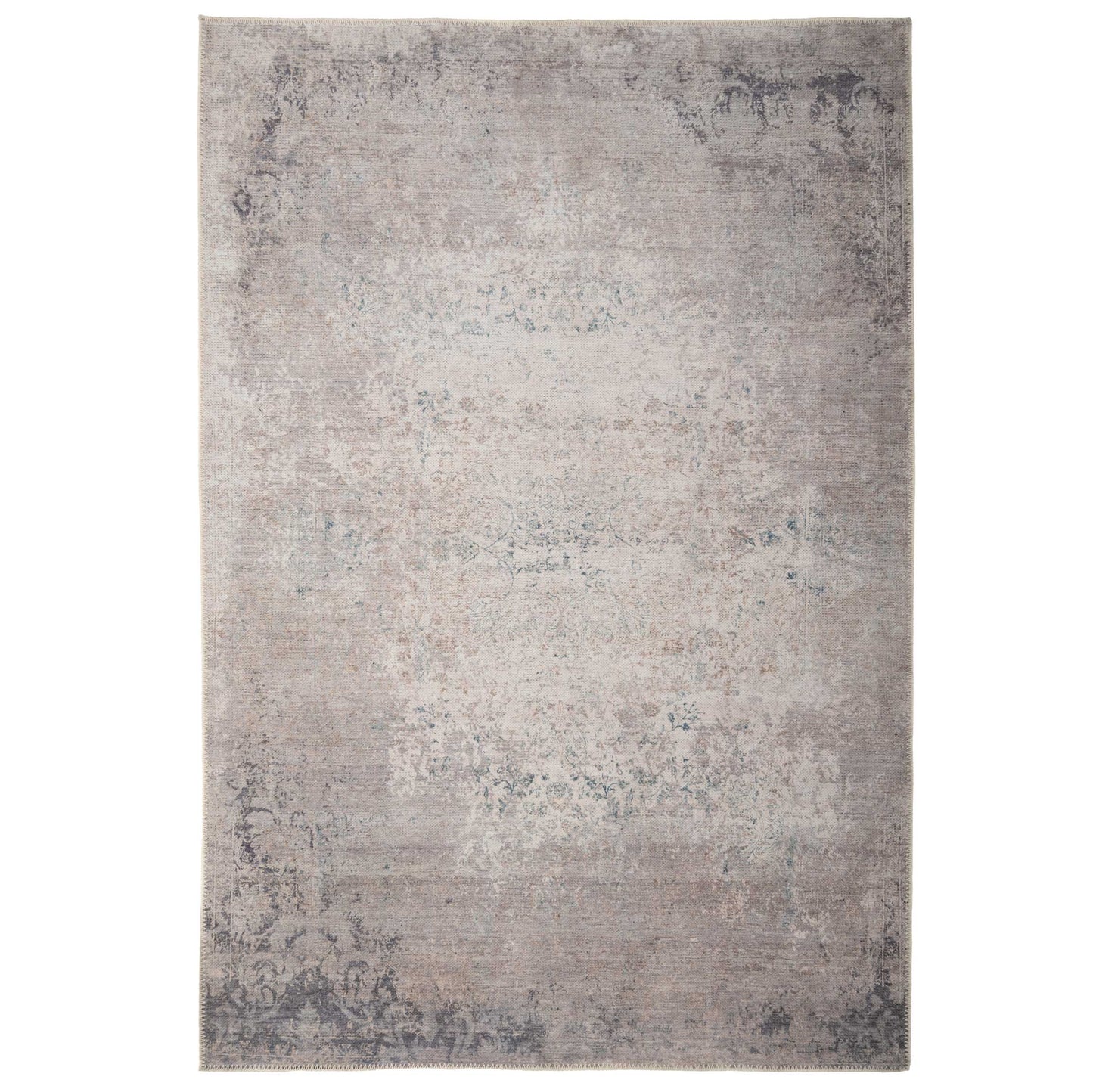 Flatwoven Washable Distressed Renaissance Grey Beige Rug - Fleur ...