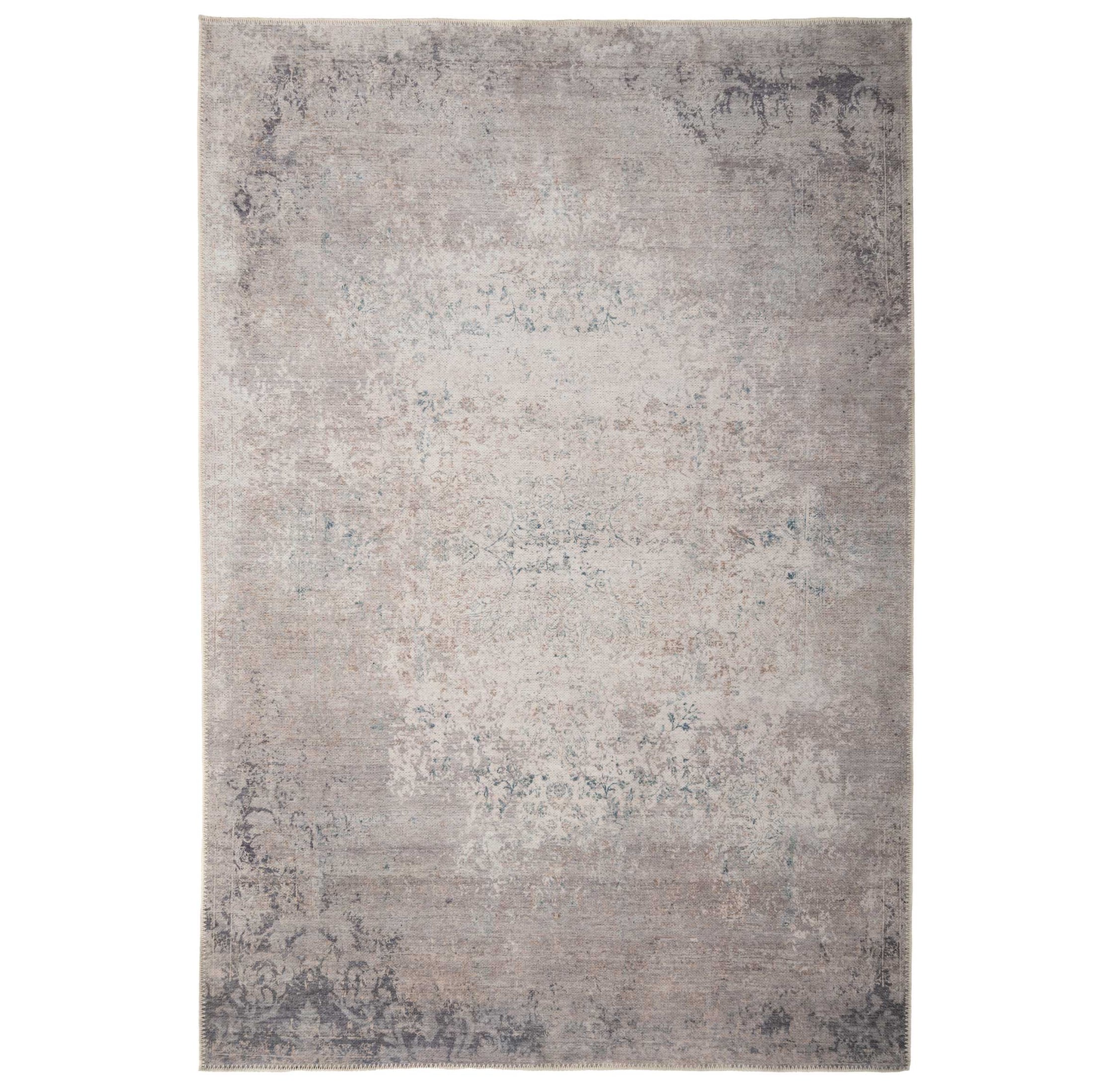 Flatwoven Washable Distressed Renaissance Grey Beige Rug - Fleur ...