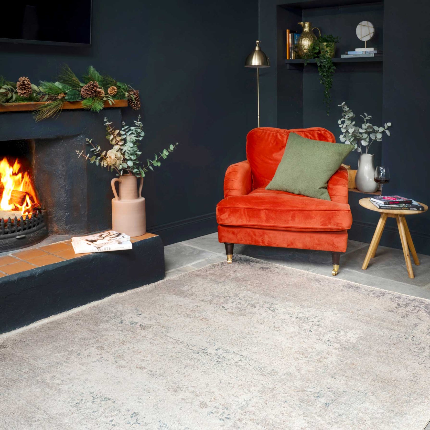 Distressed Renaissance Greige Washable Rug - Fleur | Living Room Rugs ...