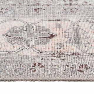 Distressed Grey Washable Bordered Runner Rug