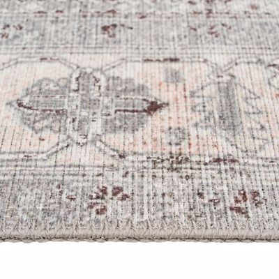 Distressed Grey Washable Bordered Runner Rug