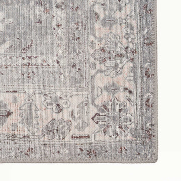 Distressed Grey Washable Bordered Runner Rug