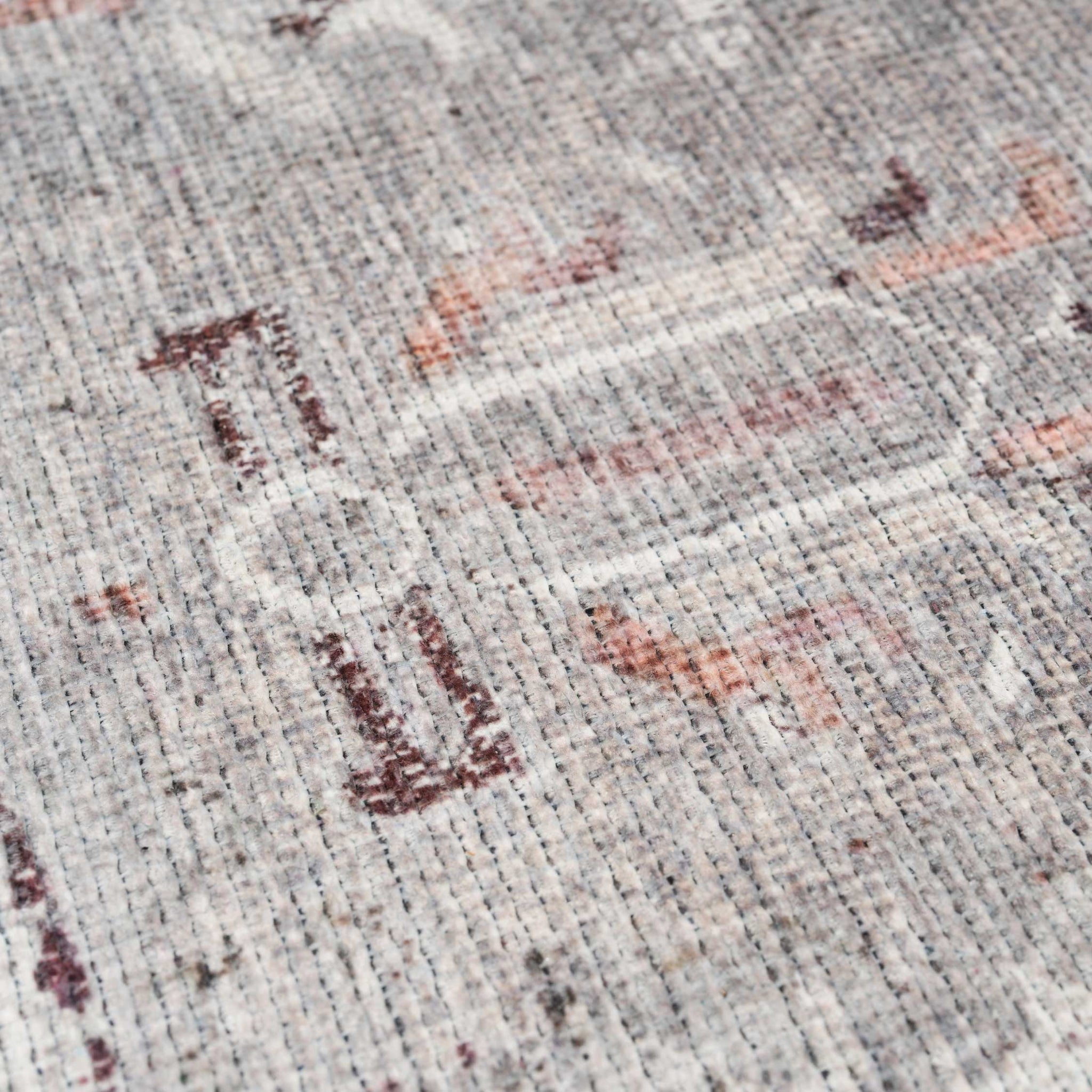 Distressed Grey Washable Bordered Rug