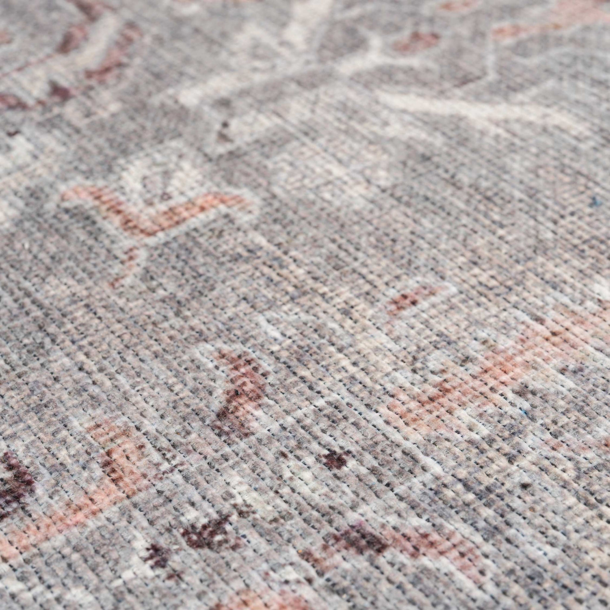 Distressed Grey Washable Bordered Rug