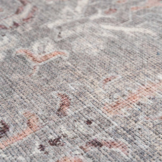 Distressed Grey Washable Bordered Rug