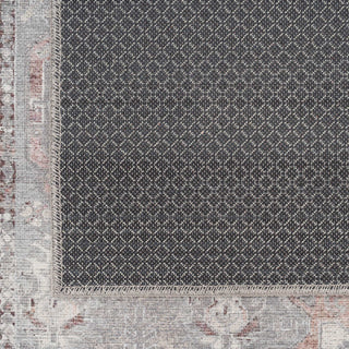 Distressed Grey Washable Bordered Rug